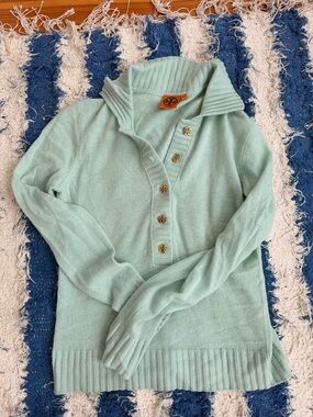 Tory Burch Mint Ribbed Collar Button-Front Sweater